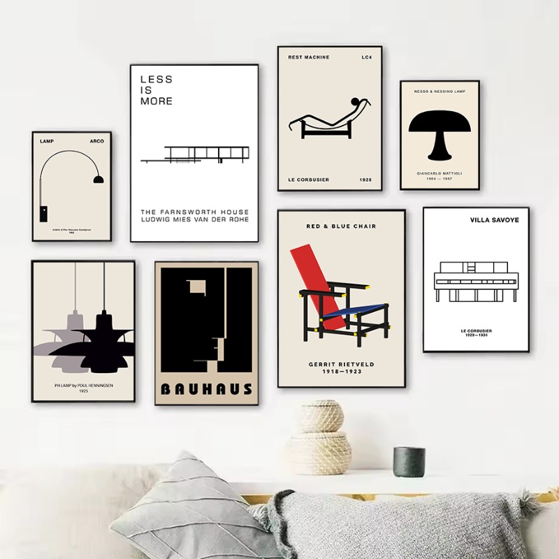 Interior Design Poster - Classic Farnsworth House Bauhaus Design Abstract